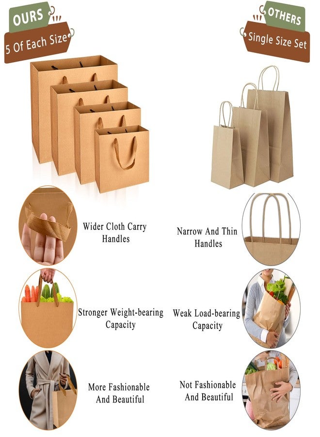 Lainballow 20 Pcs Brown Paper Gift Bags With Ribbon Handles - 4 Assorted Sizes Kraft Merchandise Bags for Business, Boutique, Retail, Holiday, Party - Image 4